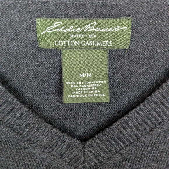 Eddie Bauer Charcoal Gray Cotton Cashmere V-Neck Sweater Medium - Picture 5 of 10